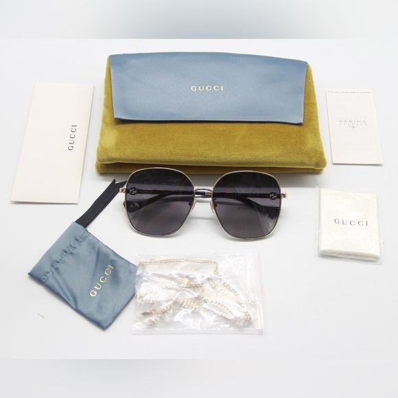 LIKE NEW GUCCI GG1089SA 001 + CHAIN WOMEN’S SUNGLASSES GUCCI GG1089SA 001 - Picture 2 of 12
